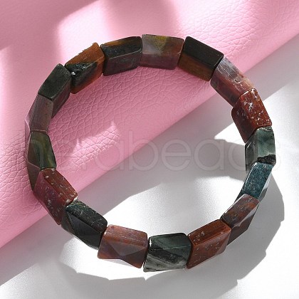 Sqaure Natural Indian Agate Beads Stretch Bracelets for Women Men BJEW-C097-06N-1