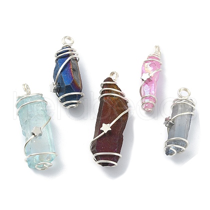 Electroplated Natural Quartz Crystal Pendants PALLOY-JF02087-01-1