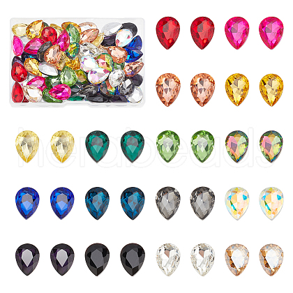 96Pcs 16 Colors Glass Rhinestone Cabochons GLAA-FG0001-17-1