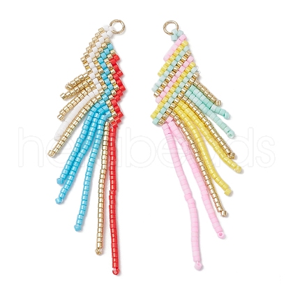 2Pcs Glass Seed Beaded Tassels Pendants PALLOY-MZ00659-1