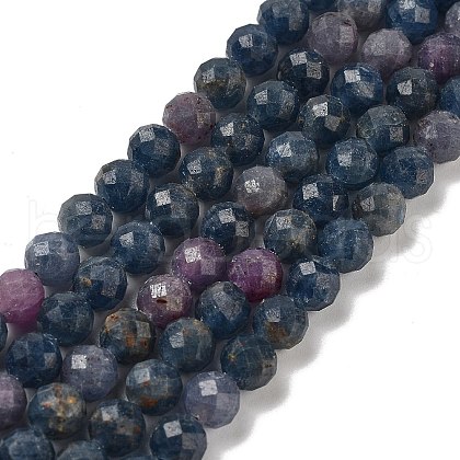 Natural Red Corundum/Ruby and Sapphire Beads Strands G-B088-C14-06-1