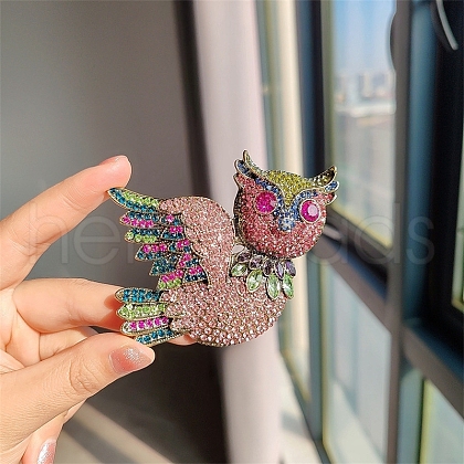 Owl Alloy Rhinestone Brooches PW-WG13AF2-01-1