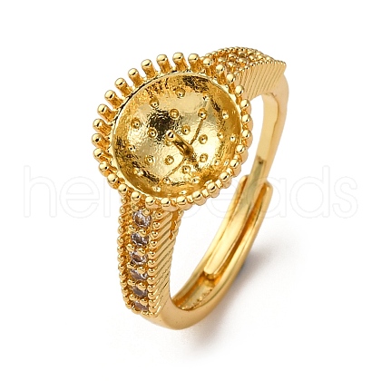 Round Brass Micro Pave Clear Cubic Zirconia Adjustable Ring Settings KK-D378-35G-1