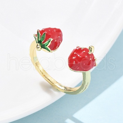 Brass with Enamel Cuff Open Rings for Women RJEW-Q019-01A-G-1