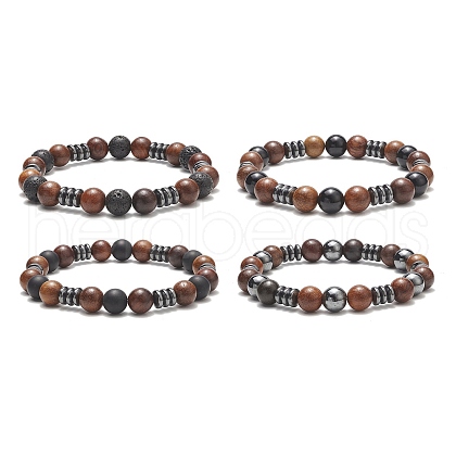 Gemstone & Wood Beaded Stretch Bracelet for Women BJEW-JB09153-1