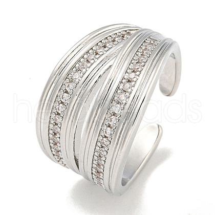 Rack Plating Brass Micro Pave Cubic Zirconia Open Cuff Rings for Women RJEW-I104-15P-1