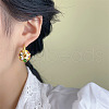 Flat Round with Lotus Brass Enamel Hoop Earrings FS-WG35DC8-01-4