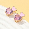 Heart Brass Cubic Zirconia Stud Earrings EJEW-A132-05G-3