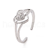 Clear Cubic Zirconia Heart Open Cuff Ring RJEW-G283-10P-1