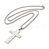 Cross with Word 304 Stainless Steel Pendant Necklace with Box Chains NJEW-F319-02P-2