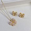 Bowknot Brass Micro Pave Clear Cubic Zirconia Pendant Necklace & Stud Earrings Sets FS-WGCEA70-01-5