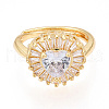 Brass Micro Pave Clear Cubic Zirconia Cuff Rings for Women KK-T074-18G-2