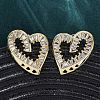 Heart Brass Micro Pave Clear Cubic Zirconia Stud Earrings EJEW-H158-01G-2