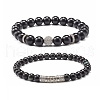 Natural Obsidian Round Beads Stretch Bracelets Set BJEW-JB06980-04-1