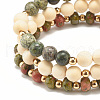 3Pcs 3 Style Natural Unakite & Wood  & Green Zebra Jasper Beaded Stretch Bracelets Set BJEW-JB07831-5