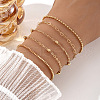 5Pcs 5 Styles Alloy Box Chain & Figaro Chain & Heart Link Chain & Ball Chain & Cable Chain Bracelets for Women WG8BA68-02-4