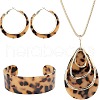 Teardrop Leopard Print Alloy with Acrylic Pendant Necklace & Hoop Earring & Cuff Bangle FS-WGDDA9F-01-1