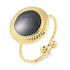Ion Plating(IP) 304 Stainless Steel Enamel Flat Round Open Cuff Rings for Women RJEW-L107-077B-G-1