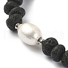 Natural Lava Rock & Pearl & Brass Beaded Stretch Bracelets BJEW-JB09493-02-3
