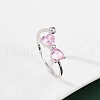 Bowknot Sterling Silver Cubic Zirconia Adjustable Cuff Rings for Women RJEW-B128-07-3