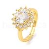 Mother's Day Rings Flower Cubic Zirconia & Glass  Open Cuff Ring RJEW-U003-18-2