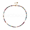 Rondelle Natural Agate & Pearl & Brass Beaded Necklaces for Women NJEW-T017-02G-1