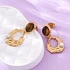 304 Stainless Steel Tiger Eye Stone Oval Dangle Stud Earrings EJEW-R027-02G-3