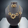 Flower Alloy Rhinestone Pendant Necklace & Stud Dangle Earring & Link Bracelets Sets FS-WG49F82-01-1