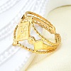 Rhombus with Evil Eye 304 Stainless Steel Cuff Finger Rings RJEW-V002-02G-5