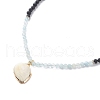 Natural Aquamarine & Lava Rock Beaded Necklace with Brass Charm NJEW-JN03997-3