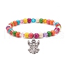 Synthetic Turquoise(Dyed) & Acrylic Beaded Stretch Bracelet with Alloy Charm for Women BJEW-JB08627-04-1