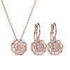 Hollow Rose Metal Cubic Zirconia Pendants Necklaces and Earrings Sets for Women FS-WG5C958-01-2