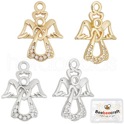 Beebeecraft 20Pcs 2 Colors Brass Micro Pave Clear Cubic Zirconia Pendants KK-BBC0001-48-1