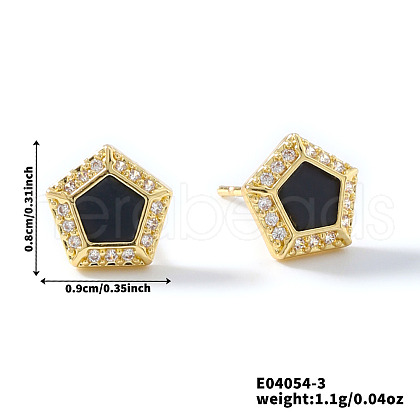 Brass Clear Cubic Zirconia Pentagon Stud Earrings TR5143-3-1