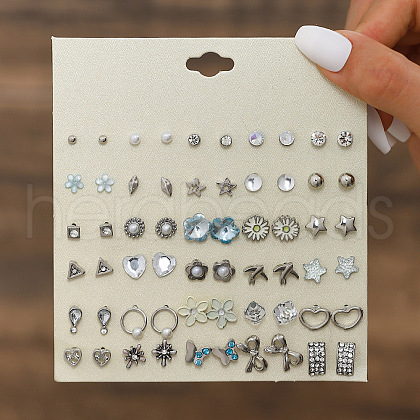 30Pairs Alloy & Plastic Imitation Pearl & Rhinestone Stud Earring Sets WGF62EF-11-1