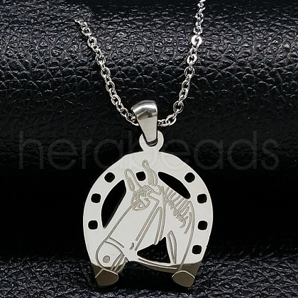 304 Stainless Steel Horse Pendant Necklaces NJEW-H065-23P-1