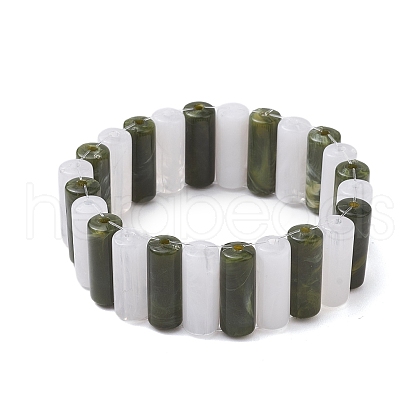 Two Tone Acrylic Column Beaded Stretch Bracelets for Women BJEW-JB10645-03-1