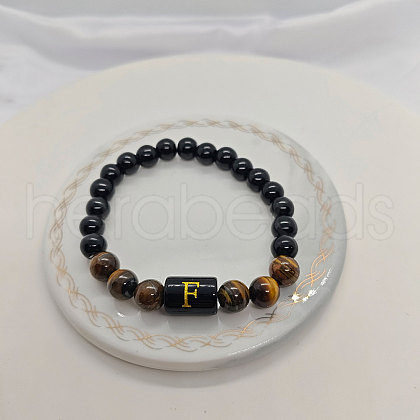 Natural Tiger Eye & Black Obsidian Round Beaded Stretch Braceletes WG32BD9-06-1