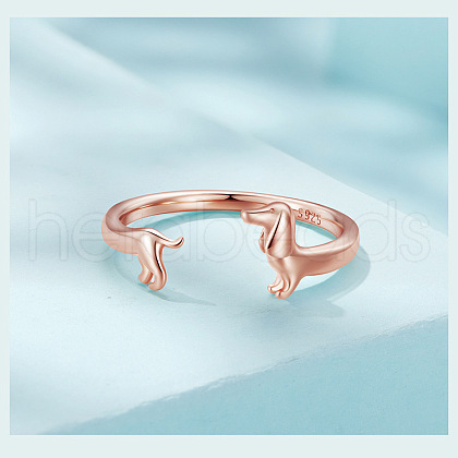 Sausage Dog 925 Sterling Silver Adjustable Cuff Rings for Women FS-WGC2F42-02-1