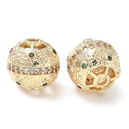 Brass Micro Pave Cubic Zirconia Beads KK-A254-22KCG-1