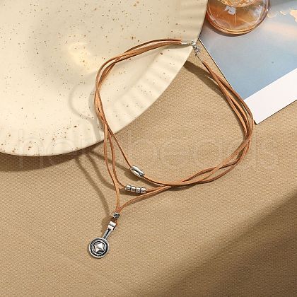 Flat Round Alloy Pendant Necklaces FS-WG7C682-02-1
