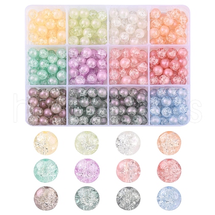 300Pcs 12 Colors Translucent Crackle Glass Beads Strands CCG-YW0001-14-1