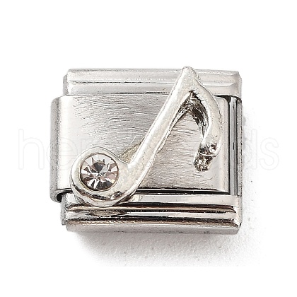 Musical Note 304 Stainless Steel Pave Crystal Rhinestone Connector Charms STAS-L023-008-1
