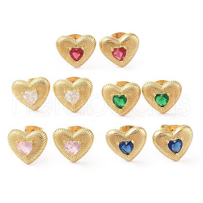 Rack Plating Brass with Cubic Zirconia Stud Earrings for Women EJEW-G394-05G-1