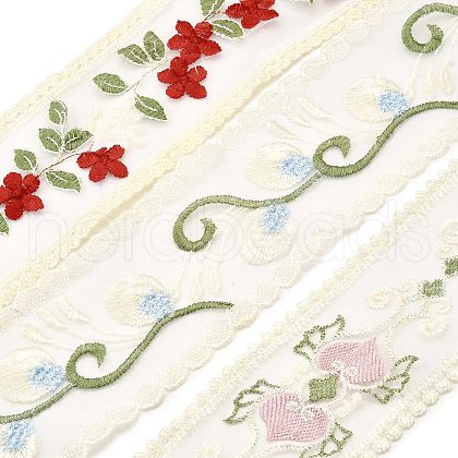 Polyester Flower Embroidery Lace Ribbon OCOR-XCP0002-68-1