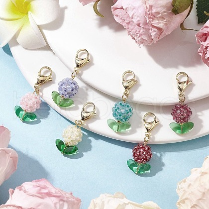 Flower Glass Seed Beads Beaded Pendant Decorations HJEW-MZ00195-1