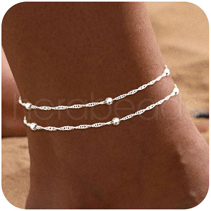 Brass Round Beads Singapore Chain Double Layer Anklets for Women FS-WG032DF-03-1