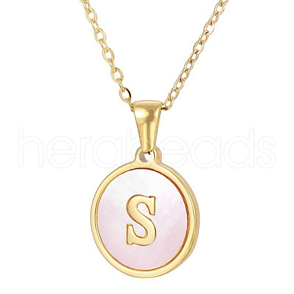 Natural Shell Initial Letter Pendant Necklace LE4192-20-1