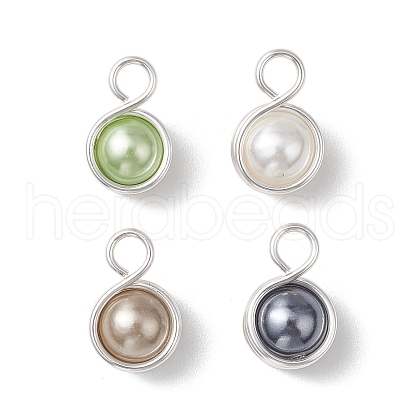 Shell Pearl Round Copper Wire Wrapped Pendants PALLOY-JF03259-03-1