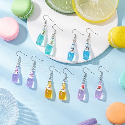 Resin Cocktail Pendants & 304 Stainless Steel Dangle Earrings for Women EJEW-JE06406-1